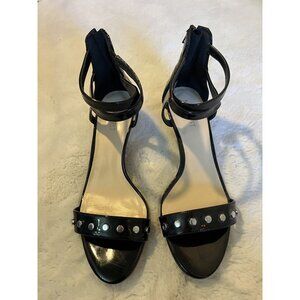 Nine West Lazulio Women’s 7 M Low-Heel open toe Sandals Patent Leather Black